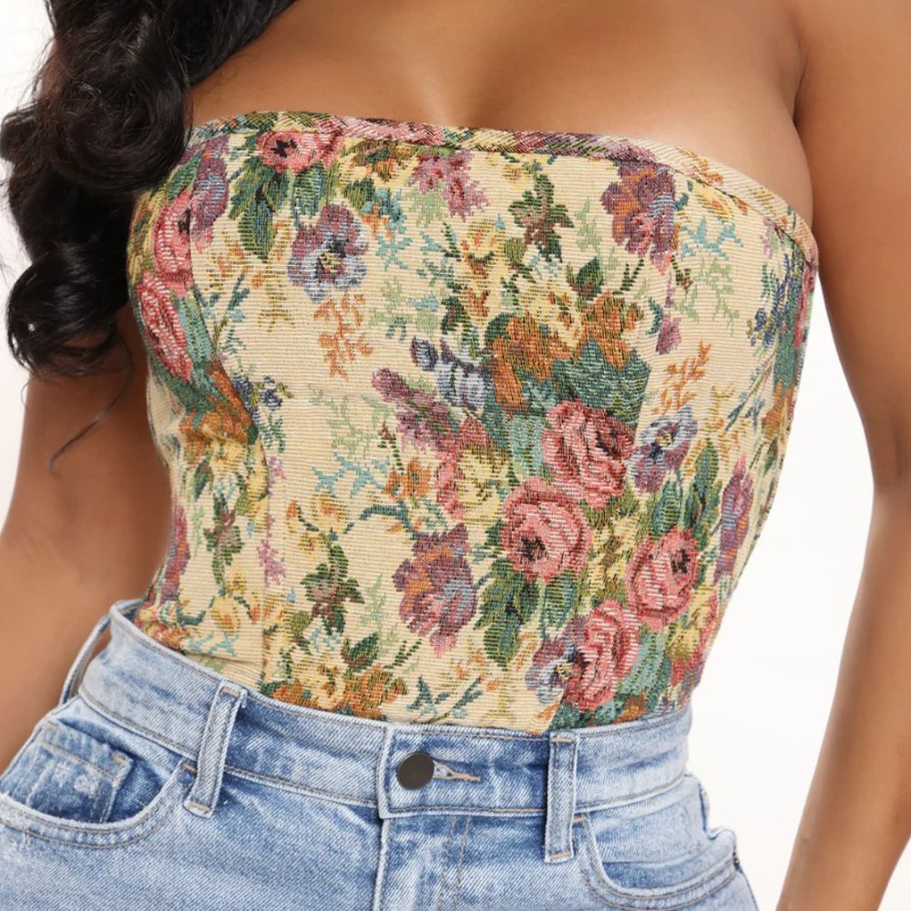 Floral Jacquard Corset Top